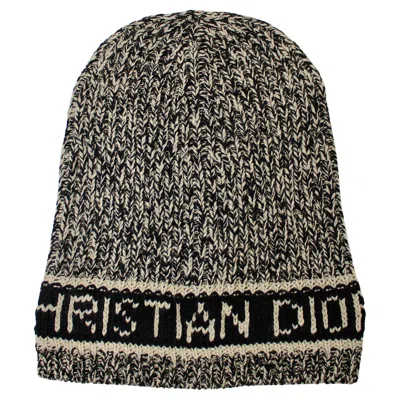 Pre-owned Dior Christian  Tan & Black Cashmere Wool Blend Knitted Logo Beanie