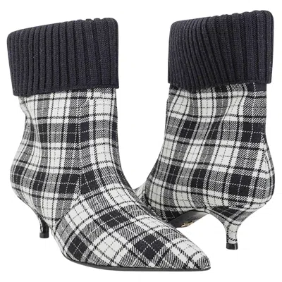 Pre-owned Dior Christian  Tartan Beat Ankle Boot Black And White 37.5