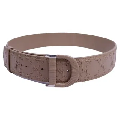 Pre-owned Dior Christian  Taupe Embossed Leather Belt With Covered Buckle - 90 In Brown
