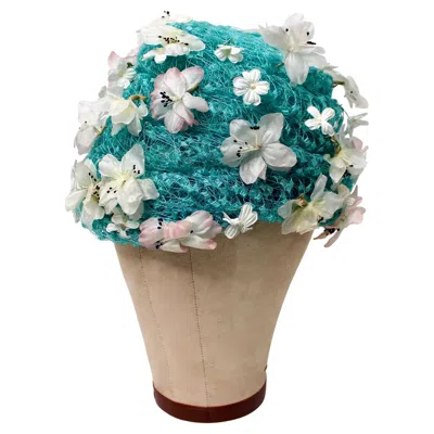 Pre-owned Dior Christian  Teal Floral Accent Hat Circa 1960s In Green
