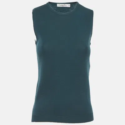 Pre-owned Dior Christian  Teal Green Wool Knit Sleeveless Top S