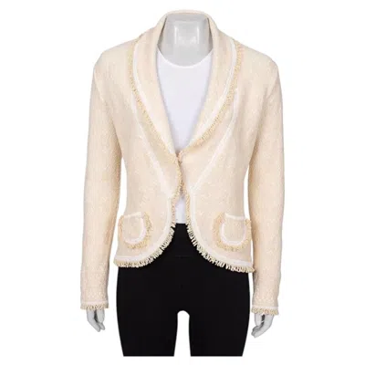 Pre-owned Dior Christian  Textured Wool Blend Cardigan Jacket - Size 42/xl In Sand