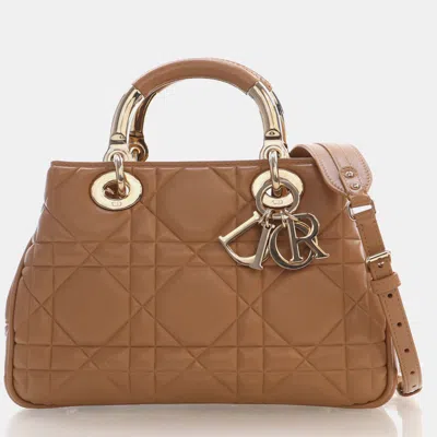 Pre-owned Dior Christian  The Lady 95.22 Small Beige Calfskin Leather Top Handle Bag