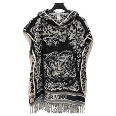 Pre-owned Dior Christian  Toile De Jouy Hooded Logo Poncho Printed Fringe Blue White Cotton