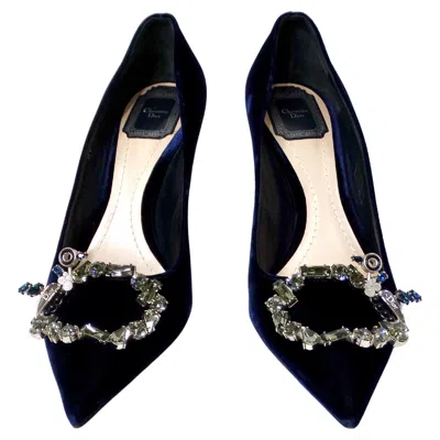 Pre-owned Dior Christian  Tresor Blue Velvet Crystal Embellished Pumps Circa 1990s
