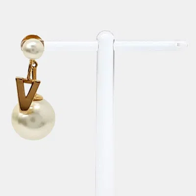 Pre-owned Dior Christian  Tribal Gold Pearl Earrings