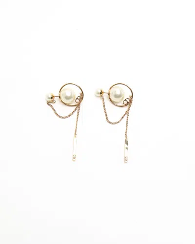 Dior Christian  Tribales Pearl Dangle Chain Earrings In Gold