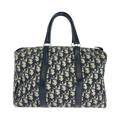 Pre-owned Dior Christian  Trotter Beige Navy Canvas Boston Bag Handbag ()