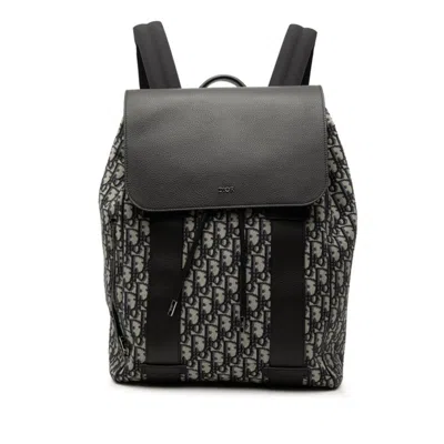 Pre-owned Dior Christian  Trotter Black Gray Leather Fabric Backpack () In Multi