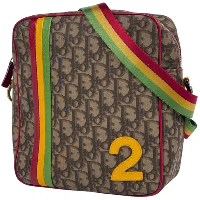 Pre-owned Dior Christian  Trotter Brown Multi-color Coated Canvas Leather Shoulder Bag ()