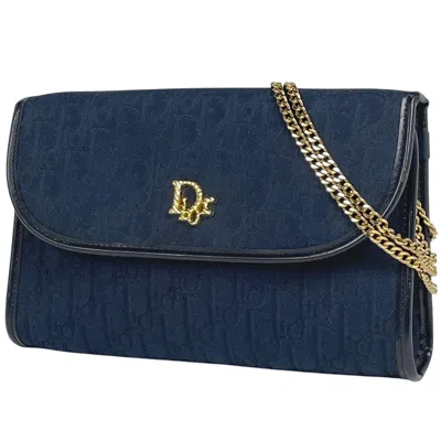 Pre-owned Dior Christian  Trotter Navy Canvas Leather Shoulder Bag () In Blue