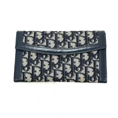 Pre-owned Dior Christian  Trotter Navy Jacquard Long Wallet (bi-fold) () In Blue
