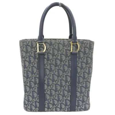 Pre-owned Dior Christian  Trotter Navy Trotter Leather Canvas Handbag Tote Bag ()