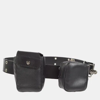 Pre-owned Dior Christian  Twin Pochette Belt Bum Bag Black Leather Italy #85