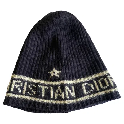 Pre-owned Dior Christian  Unisex Wool Cashmere Beanie With Star Emblem, Italy In Black