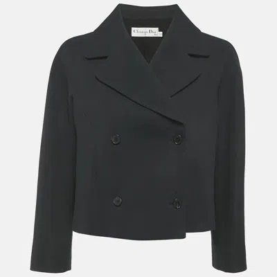 Pre-owned Dior Christian  V11 Black Wool Double Breasted Crop Blazer L