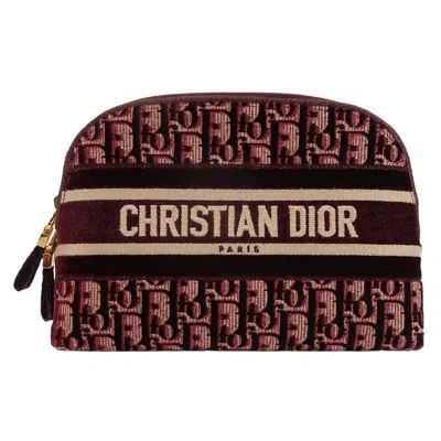 Pre-owned Dior Christian  Velvet Oblique Cosmetic Pouch Burgundy In Red