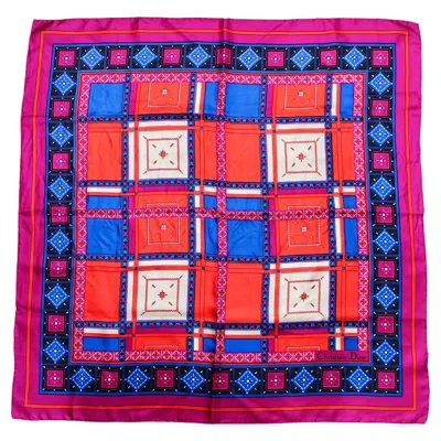 Pre-owned Dior Christian  Vibrant Geometric Print Vintage Silk Scarf In Red