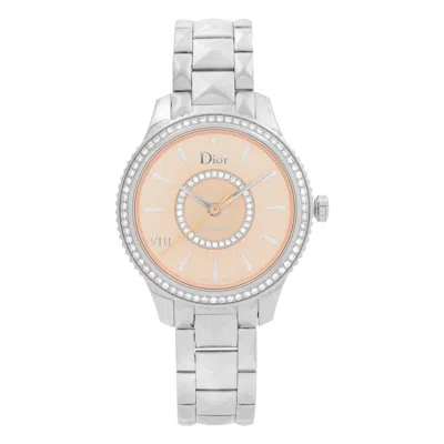 Pre-owned Dior Christian  Viii Montaigne Steel Diamond Pink Dial Ladies Watch Cd152510m002
