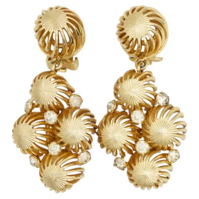Pre-owned Dior Christian  Vintage 1950 Gold Openwork Domed Crystals Exquisite Drop Earrings In Multi