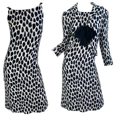 Pre-owned Dior Christian  Vintage 1960s For Saks White Leopard Print 60s Dress Jacket Set
