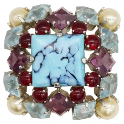 Pre-owned Dior Christian  Vintage 1962 Red Blue Pearls Turquoise Amethyst Crystals Brooch