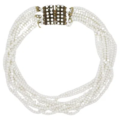 Pre-owned Dior Christian  Vintage 1962 Strands Milk White Glass Bead Layers Chunky Necklace