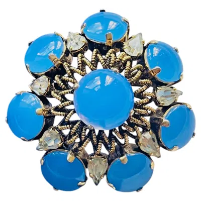 Pre-owned Dior Christian  Vintage 1964 Rare Blue Sapphire Wreath Water Drop Openwork Brooch