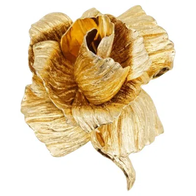 Pre-owned Dior Christian  Vintage 1964 Unisex Vivid Large Gold Blossom Flourish Rose Brooch In Red