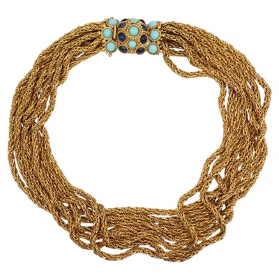 Pre-owned Dior Christian  Vintage 1967 Gold Turquoise Blue Navy Layers Rope Chunky Necklace