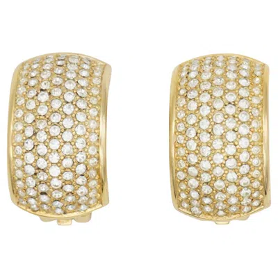 Pre-owned Dior Christian  Vintage 1970 Large Crystals Whole Hoop Domed Clip Chunky Earrings In Multi