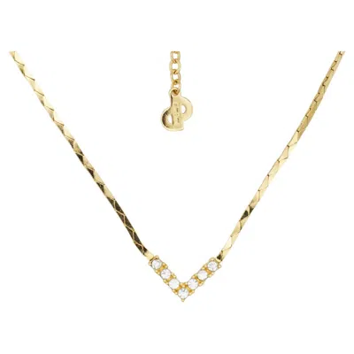 Pre-owned Dior Christian  Vintage 1970s Gold Crystals Triangle Exquisite Chain Necklace In Multi