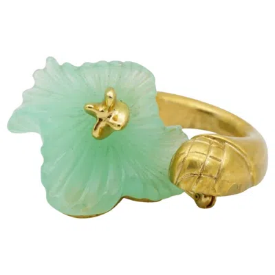 Pre-owned Dior Christian  Vintage 1970s Light Frost Green Jade Flower Curled Stem Brooch