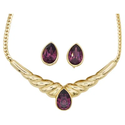 Pre-owned Dior Christian  Vintage 1980s 2 Amethyst Purple Gold Water Tear Drop Wings Set