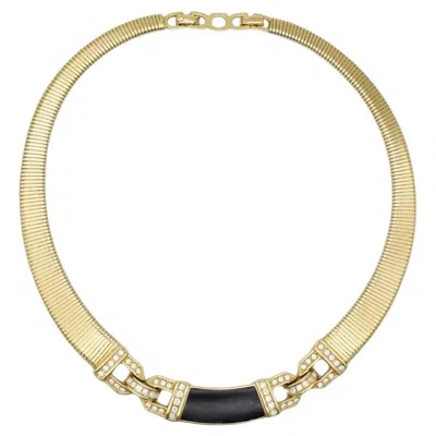 Pre-owned Dior Christian  Vintage 1980s Black Crystals Interlocked Omega Choker Necklace