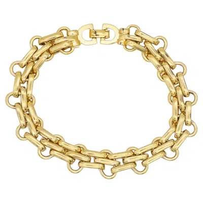 Pre-owned Dior Christian  Vintage 1980s Classic Interlocked Link Gold Modernist Bracelet In Multi