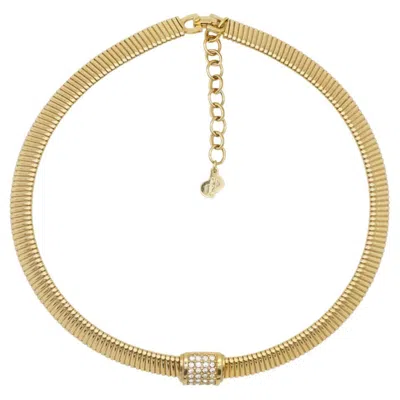Pre-owned Dior Christian  Vintage 1980s Crystals Square Choker Pendant Omega Gold Necklace In Multi