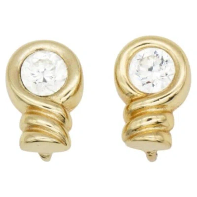 Pre-owned Dior Christian  Vintage 1980s Gold Clear Crystal Spiral Modernist Clip Earrings In Multi
