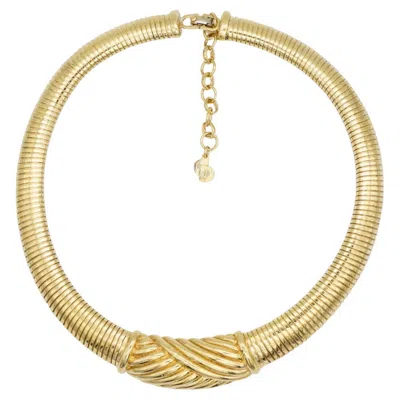 Pre-owned Dior Christian  Vintage 1980s Gold Geometric Ribbed Omega Snake Choker Necklace In Multi