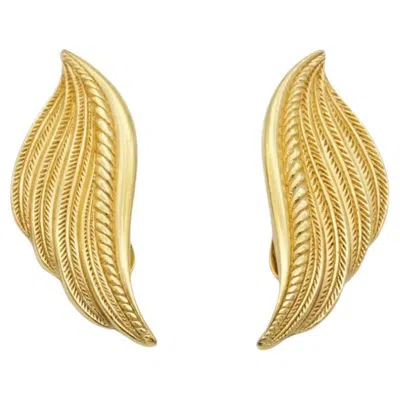 Pre-owned Dior Christian  Vintage 1980s Gold Rare Large Wing Leaf Fire Chunky Earrings In Multi