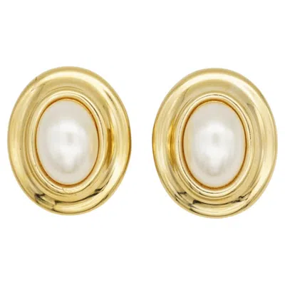 Pre-owned Dior Christian  Vintage 1980s Massive Extra Large White Pearl Oval Clip Earrings