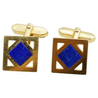Pre-owned Dior Christian  Vintage 1980s Openwork Lapis Double Square Navy Blue Cufflinks