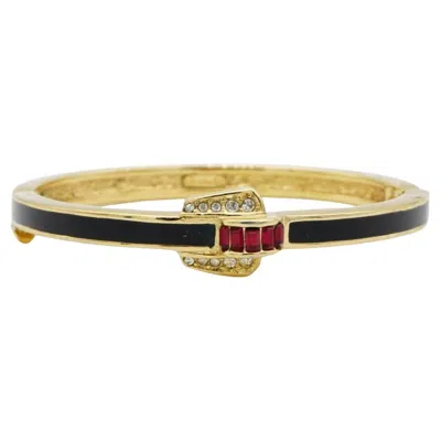 Pre-owned Dior Christian  Vintage 1980s Red Ruby Clear Crystals Black Gold Bangle Bracelet