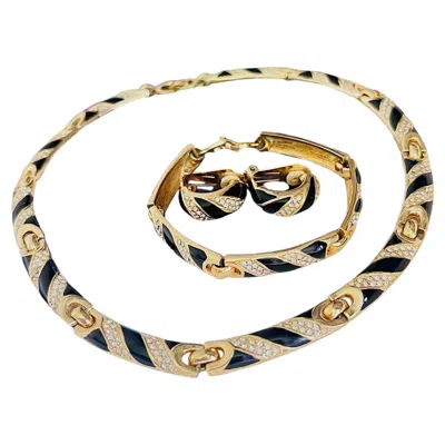 Pre-owned Dior Christian  Vintage 1980s Unisex Gold Black Crystals Hoop Link Rare Set