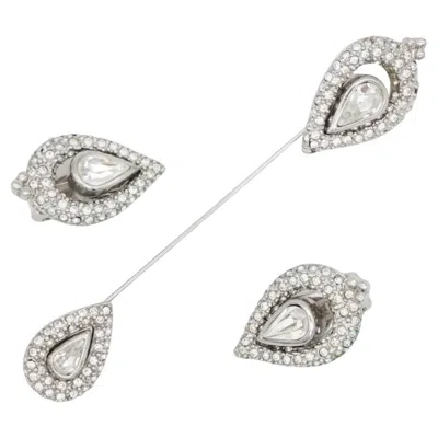 Pre-owned Dior Christian  Vintage 2 Set Peacock Eye Water Drop Whole White Crystals