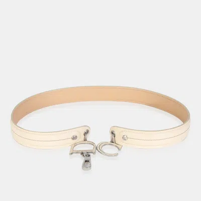 Pre-owned Dior Christian  Vintage Beige Leather Cd Charm Waist Belt In Sand