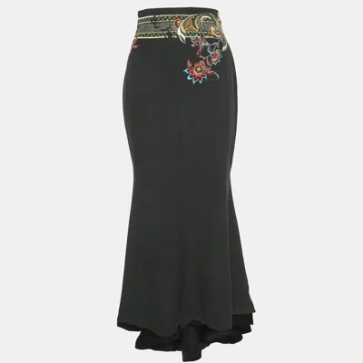 Pre-owned Dior Christian  Vintage Black Embroidered Silk Midi Skirt M