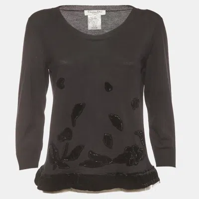 Pre-owned Dior Christian  Vintage Black Wool Blend Velvet Trim Top L