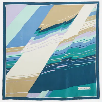 Pre-owned Dior Christian  Vintage Blue Printed Silk Scarf