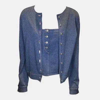 Pre-owned Dior Christian  Vintage Blue With Pink Stitching Cardigan And Tank Set